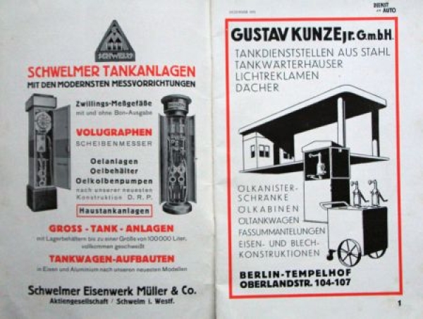 "Dienst am Auto" Gasstation-Magazine 1931 Braunbeck Motor-Verlag (6888)